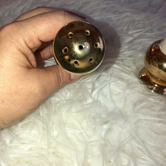 Vintage Irisdescent Luster Ceramic Monogrammed Salt and Pepper Shaker Set - Picture 6 of 8